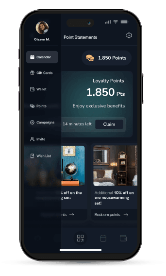 Looyti mobile app sidebar appearance